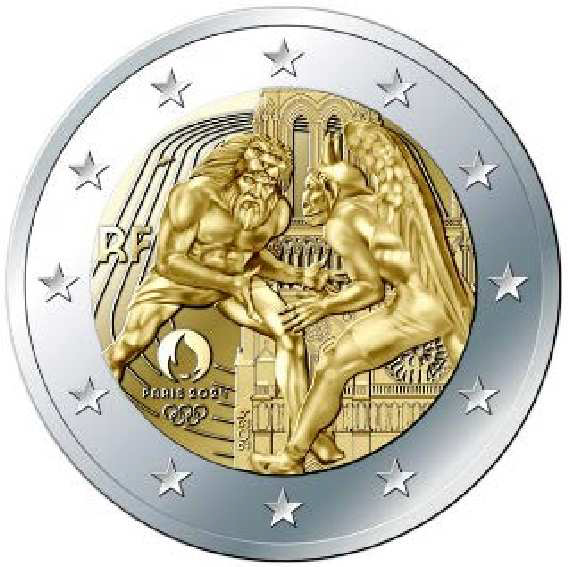 2 Euromunt van Frankrijk uit 2024 met het motief Olympische spelen 2024 - Worstelen