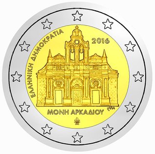 2 Euromunt van Griekenland uit 2016 met het motief 150ste verjaardag van het drama van Arkadi