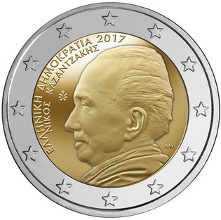2 Euromunt van Griekenland uit 2017 met het motief 60ste sterfdag van Níkos Kazantzákis