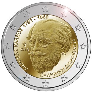 2 Euromunt van Griekenland uit 2019 met het motief 150ste sterfdag van Andréas Kálvos