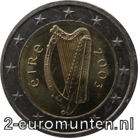 Normale 2 Euromunt van Ierland met als motief de Brian Boru Harp