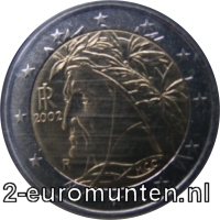 Normale 2 Euromunt van Italië met als motief Portret van Dante Alighieri