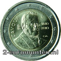 2 Euromunt van Italië uit 2010 met het motief 200ste geboortedag van Camillo Benso, Graaf van Cavour