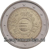 2 Euromunt van Italië uit 2012 met het motief 10 jaar chartale Euro