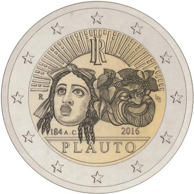 2 Euromunt van Italië uit 2016 met het motief 2200ste sterfdag van Plautus