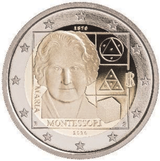 2 Euromunt van Italië uit 2020 met het motief 150ste geboortedag van Maria Montessori