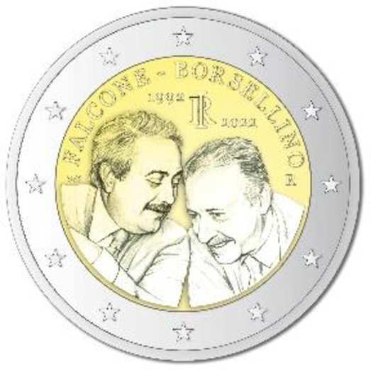 2 Euromunt van Italië uit 2022 met het motief 30ste sterfdag van Giovanni Falcone en Paolo Borsellino