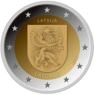 2 Euromunt van Lettland uit 2017 met het motief Latgale
