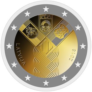 2 Euromunt van Letland uit 2018 met het motief 100ste verjaardag van de oprichting van de onafhankelijke staat