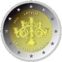 2 Euromunt van Letland uit 2020 met het motief Letgaals keramiek