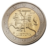 2 Euromunt van Litouwen met als motief de Vytis in het wapen van Litouwen