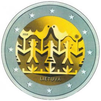 2 Euromunt van Litouwen uit 2018 met het motief Zang- en dansfestival 2018