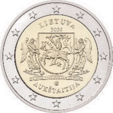 2 Euromunt van Litouwen uit 2020 met het motief Opper-Litouwen 