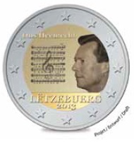  2 Euromunt van Luxemburg uit 2013 met het motief het Volkslied van Luxemburg