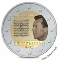 2 Euromunt van Luxemburg uit 2013 met het motief het Volkslied van Luxemburg