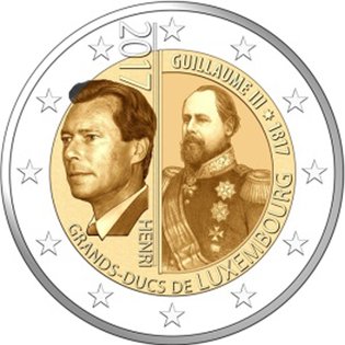 2 Euromunt van Luxemburg uit 2017 met het motief 200ste geboortedag van Groothertog Willem III