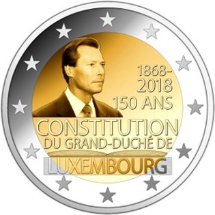 2 Euromunt van Luxemburg uit 2018 met het motief 150ste verjaardag van de Luxemburgse grondwet