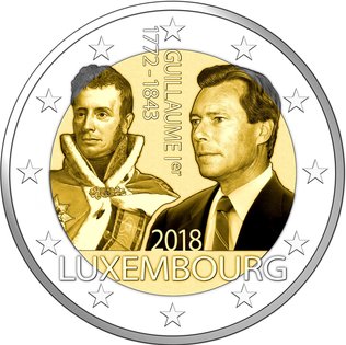 2 Euromunt van Luxemburg uit 2018 met het motief 175ste sterfdag van Groothertog Willem I