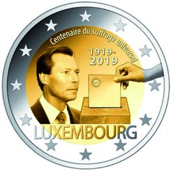 2 Euromunt van Luxemburg uit 2019 met het motief 100 jaar algemeen kiesrecht 
