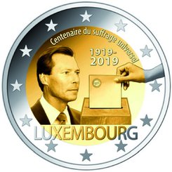 2 Euromunt van Luxemburg uit 2019 met het motief 100 jaar algemeen kiesrecht
