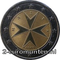 Normale 2 Euromunt uit Malta met het motief van het Malteser kruis