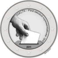 2 Euromunt van Malta uit 2011 met het motief de eerste verkiezing van 1849