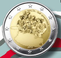 2 Euromunt van Malta uit 2013 met het motief 1921 Invoering nieuwe grondwet