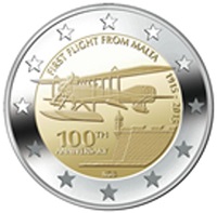 2 Euromunt van Malta uit 2015 met het motief  	100ste verjaardag van de eerste vliegtuigvlucht vanaf Malta