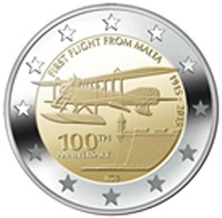 2 Euromunt van Malta uit 2015 met het motief 100ste verjaardag van de eerste vliegtuigvlucht vanaf Malta