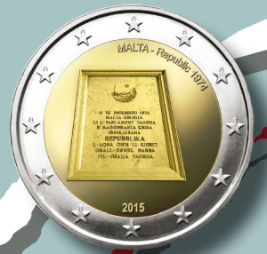 2 Euromunt van Malta uit 2015 met het motief 1974 Proclamatie parlementarische Republiek
