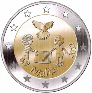 2 Euromunt van Malta uit 2017 met het motief Vrede