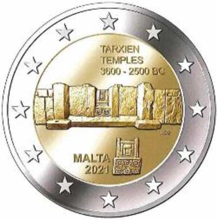 2 Euromunt van Malta uit 2021 met het motief Megalithische tempels van Tarxien 