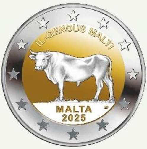 2 Euromunt van Malta uit 2025 met het motief De Maltese os