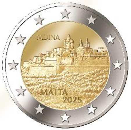2 Euromunt van Malta uit 2025 met het motief Mdina