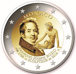 2 Euromunt van Monaco uit 2018 met het motief 250ste geboortedag van François Joseph Bosio