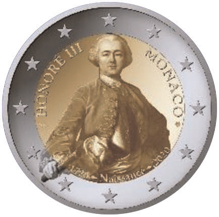 2 Euromunt van Monaco uit 2020 met het motief 300ste verjardag van Honorius III