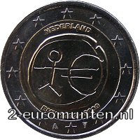 2 Euromunt van Nederland uit 2009 met het motief 10 jaar euro