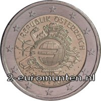 2 Euromunt van Oostenrijk uit 2012 met het motief 10 jaar chartale Euro