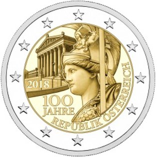 2 Euromunt van Oostenrijk uit 2018 met het motief 100ste verjaardag van de Republiek Oostenrijk