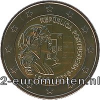 2 Euromunt van Portugal uit 2010 met het motief 100-jarig bestaan van de Portugese republiek