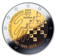 2 Euromunt van Portugal uit 2015 met het motief 150 jaar Portugees Rode Kruis