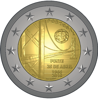 2 Euromunt van Portugal uit 2016 met het motief 50ste verjaardag van de opening van de 25 aprilbrug