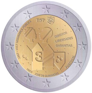 2 Euromunt van Portugal uit 2017 met het motief 150-jarig bestaan van de Policia de Segurança Pública