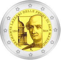 2 Euromunt van San Marino uit 2014 met het motief 500ste sterfdag van Donato Bramante