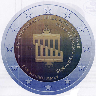 2 Euromunt van San Marino uit 2015 met het motief 25ste verjaardag van de hereniging van Oost- en West-Duitsland