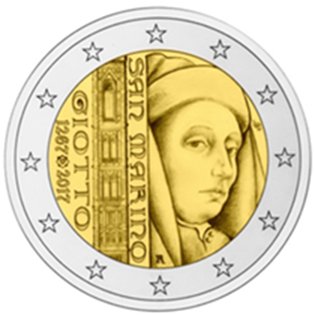 2 Euromunt van San Marino uit 2017 met het motief 750ste geboortedag van Giotto
