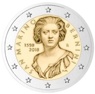 2 Euromunt van San Marino uit 2018 met het motief 420ste geboortedag van Gian Lorenzo Bernini