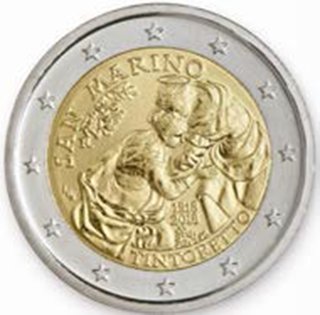 2 Euromunt van San Marino uit 2018 met het motief 500ste geboortedag van Jacopo Tintoretto