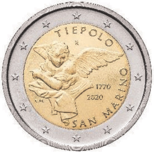 2 Euromunt van San Marino uit 2020 met het motief 250ste sterfdag van Giambattista Tiepolo