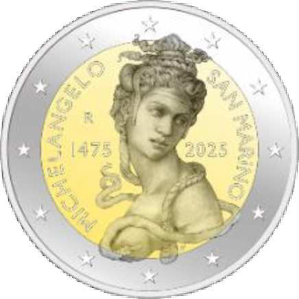 2 Euromunt van San Marino uit 2025 met het motief 550ste geboortedag van Michelangelo